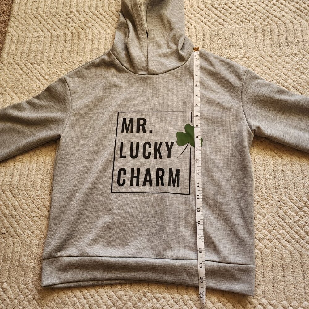 Kids Gray “MR. LUCKY CHARM” Shamrock Hoodie Size L - Picture 14 of 16